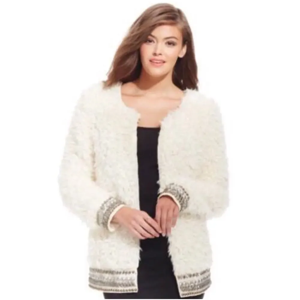Jessica Simpson Faux Fur Beaded Jacket